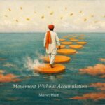 Surrealist artwork showing India's low savings rate through dissolving platforms symbolizing income that never accumulates